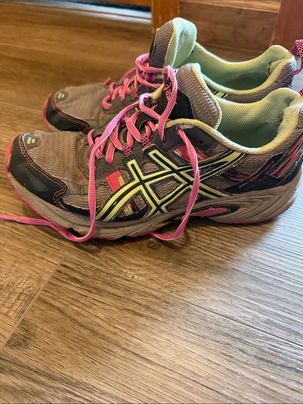 Asics women’s Gray, Pink & Lime Green Athletic Sneakers